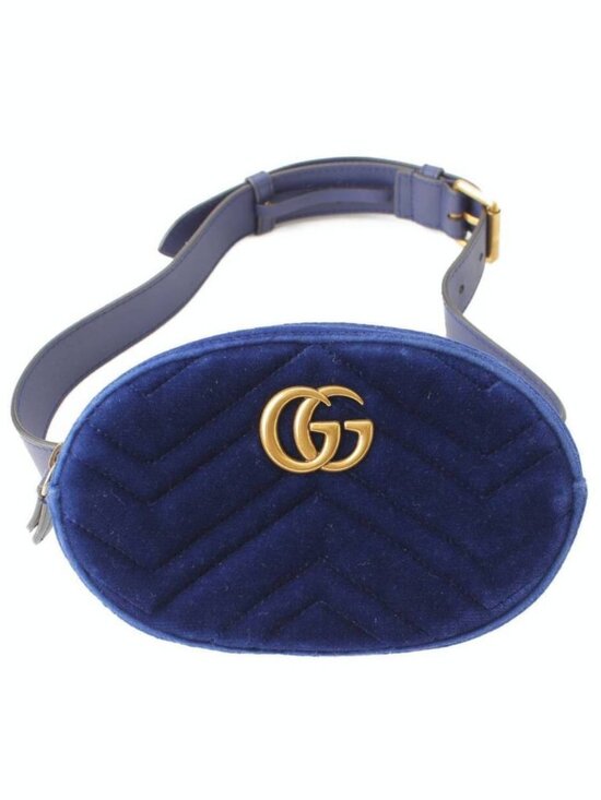Gucci Handbags - Gucci Marmont Blue Velvet Belt Bag with COA